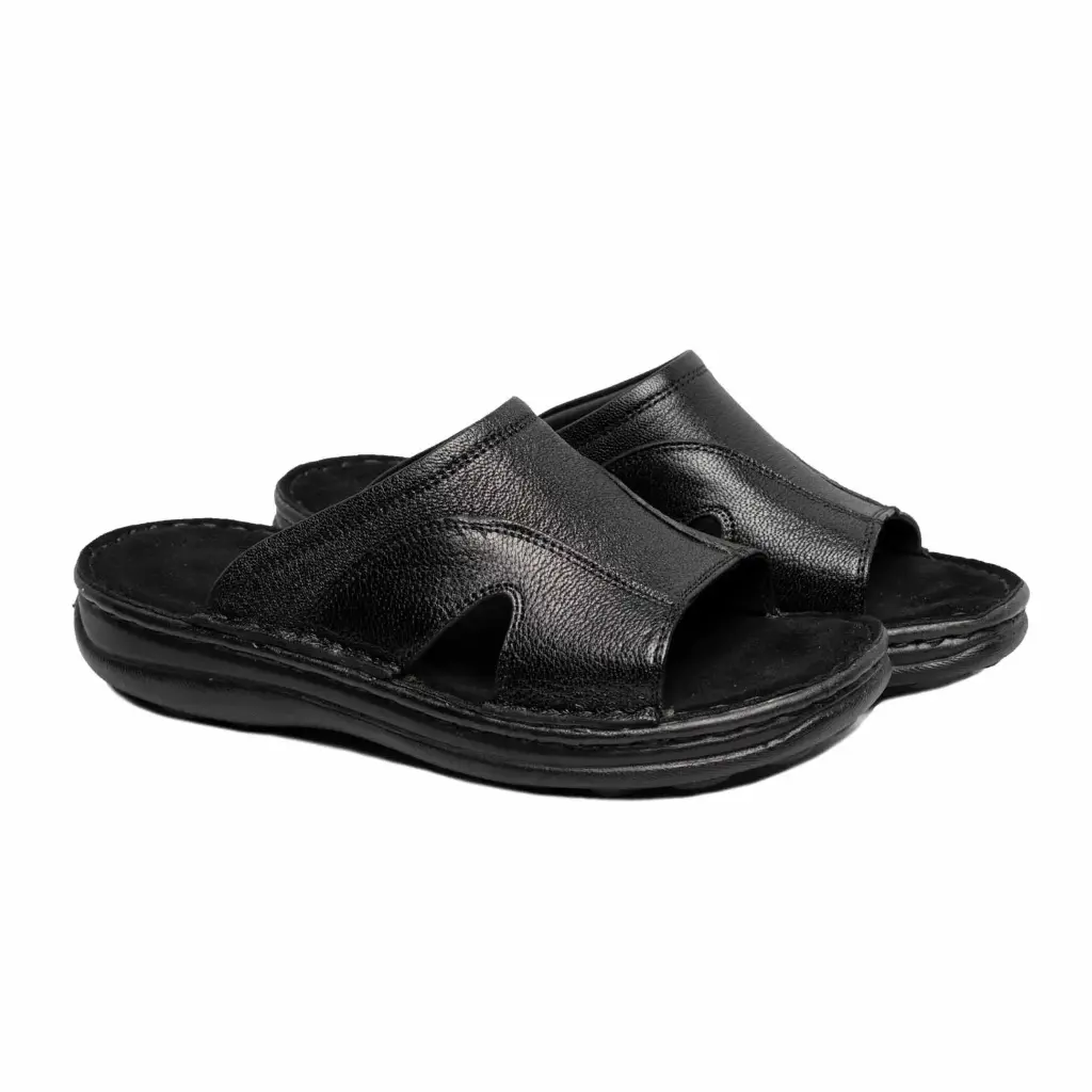 [635] Saman Men’s Leather Slippers (Floater) (40, Black)