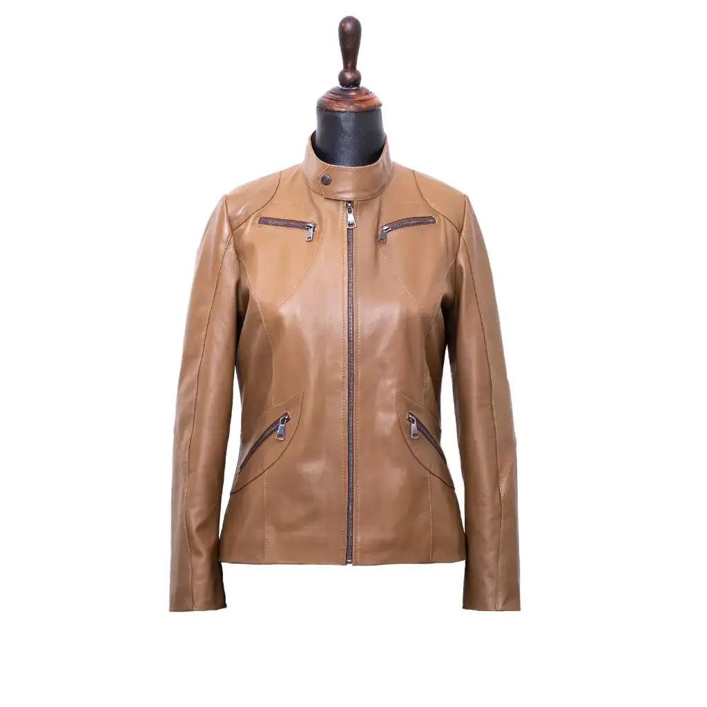 [200] Selena Women's Leather Jacket (Nappa) (Honey, M)