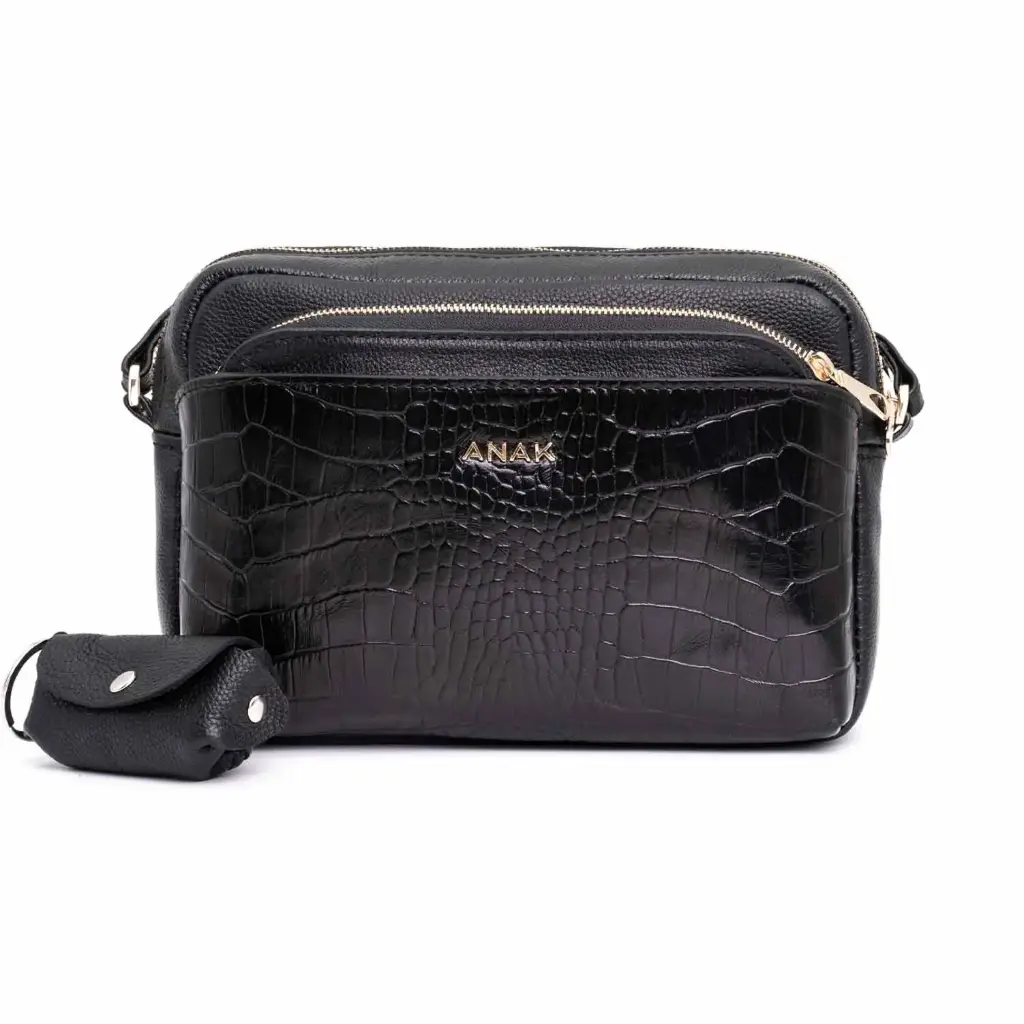 [862] Alvina crossbody Bag (Croco-Floater) (Black)