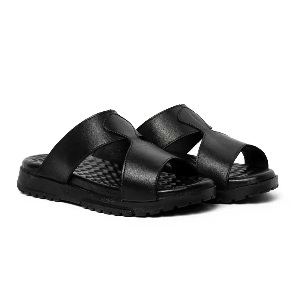 [694] Ashkan Men’s Leather Slippers (Nappa) (41, Black)