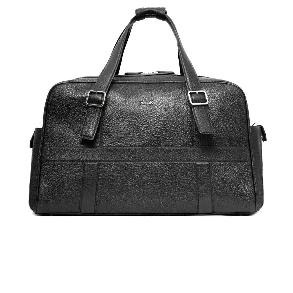 [908] Takin Leather Duffle Bag (Cheetah-Nappa) (Black)
