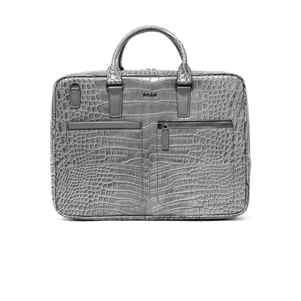 [912] Farnood leather Briefcase (Croco) (Gray)