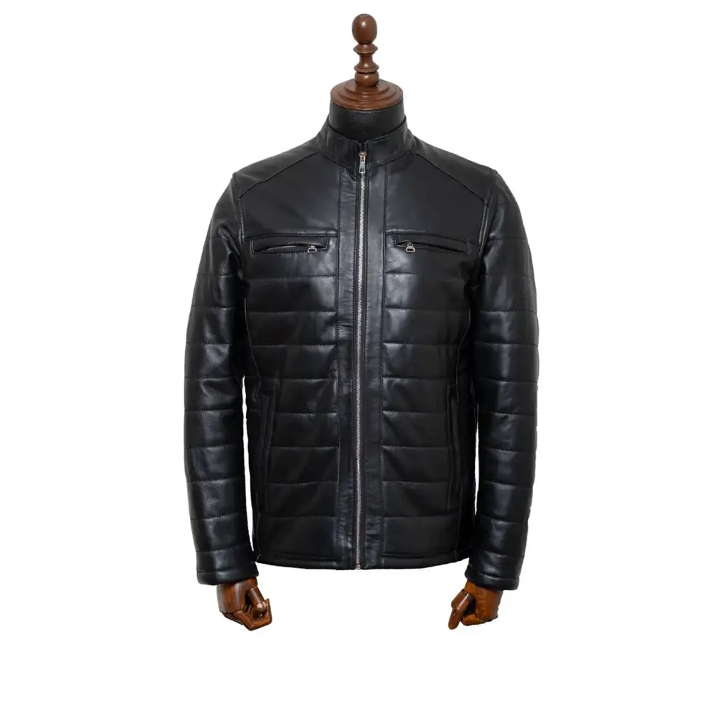 [103] Men’s Shifer Leather Jacket (Nappa) (Black, S)