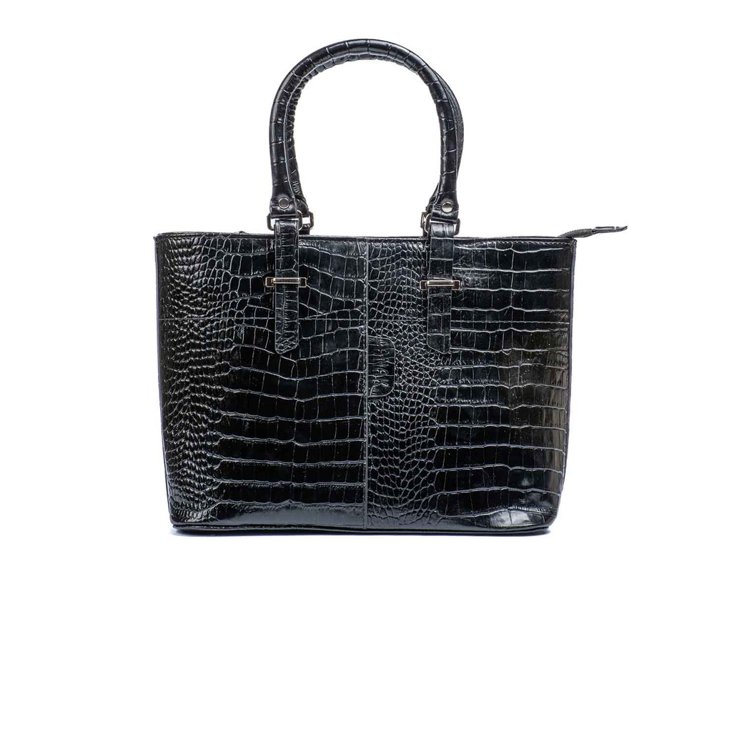 [401] Dorna Leather Handbag (Croco) (Black)