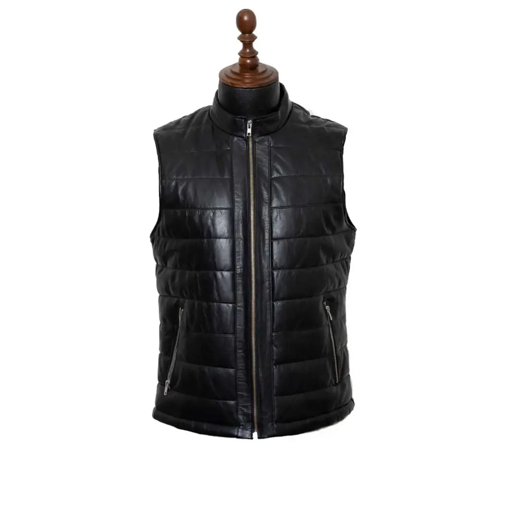 [109] Men’s Shifer Leather Reporter Vest (Nappa) (Black, S)